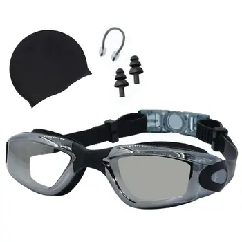1 Комплект очков для плавания, очки для дайвинга, линзы высокой четкости, Гибкая силиконовая шляпа с защитой от запотевания, затычка для ушей, зажим для носа, костюм для подводного плавания