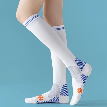 1 пара компрессионных носков для бега для женщин, мужчин, с 3D точками, с мягкой циркуляцией, 23-32 мм рт. ст., Дышащие носки до колена, 37JB
