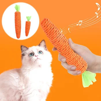 1 шт. Плетеная из бумажных веревочек в форме моркови Игрушка для домашних животных, жевательная игрушка для кошек, безопасная игрушка для котенка, играющего в прикусывание коренных зубов, интерактивный аксессуар