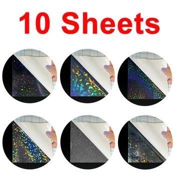 10 листов Пленки для холодного ламинирования Формата А4 Клейкое Битое Стекло Звезда блестящие точки Упаковка 