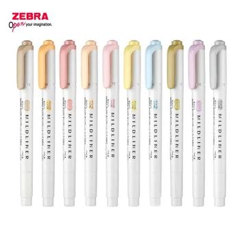 10 Новых цветов Японских маркеров Zebra Mildliner, Хайлайтер, мягкие линии, пастельные мягкие цвета, двусторонняя водонепроницаемая маркировка Примечание