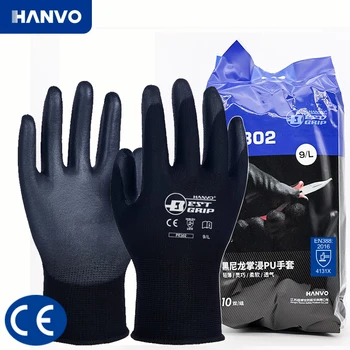 10 Пар рабочих перчаток с защитным покрытием из полиуретана, нитрила, нейлона и хлопка, Перчаток с покрытием ладоней, рабочих перчаток механика CE EN388