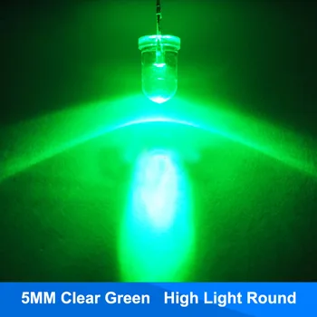 100шт 5 мм Зеленая Вода Прозрачный Светодиодный Диод Круглый Ультра Яркий Прозрачный Сквозное Отверстие 20 мА 3 В 5 мм Светодиодная Лампа