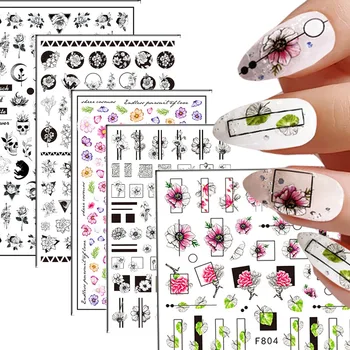 10ШТ F802-81110PCS3D Задний клей Роза Наклейка для дизайна ногтей Алфавит Пчела Кошка Слайдер для ногтей Лист Черной Розы