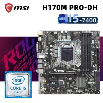 1151 Комплект материнской платы MSI H170M PRO-DH + I5 7400 cpu intle H170 4x DDR4 64GB M.2 PCIe 3.0 SATA III USB3.1 HDMI Micro ATX