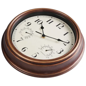 12-дюймовые настенные часы, ретро водонепроницаемые часы с дисплеями Термометр и гигрометр, бесшумные часы для внутреннего / наружного использования