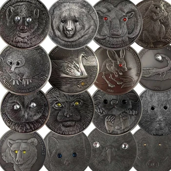 16 ШТ. Памятные монеты с животными Монголии, предметы коллекционирования, коллекция сувениров с 500 бриллиантами, Подарочная копия монеты для домашнего декора