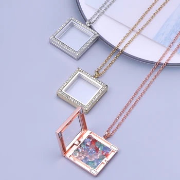 1шт кристалл Геометрический квадратный Кулон Relicario Photo Медальон Ожерелье Плавающие подвески Ожерелье для женщин Мужчин Роскошный Ювелирный подарок
