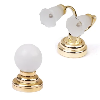 2 предмета 1: 12 Миниатюрный светодиодный настенный светильник для кукольного домика с двумя головками золотисто-белого цвета