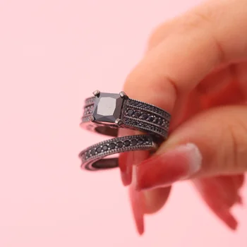 2 шт./компл. Стильное кольцо с черным цирконием, модные украшения для женщин, девочек, свадеб, помолвок