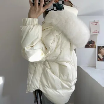 2022 Новое женское зимнее теплое пальто на белом утином пуху с меховым капюшоном, женское модное пуховое пальто, топы для женщин Casaco Feminino