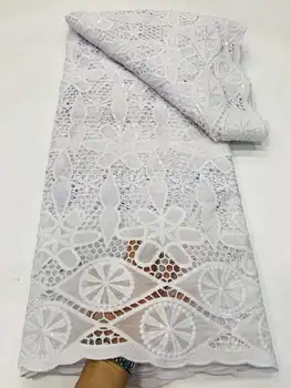 2023 (5 ярдов / шт) Мягкая африканская шифоновая кружевная ткань с лазерной резкой, белые 3D блестки, новейшее швейцарское кружево для вечернего платья YYZ79