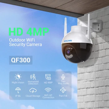 2023 ESCAM QF300 4MP AI Humanoid Detection Автоматическое Отслеживание Облачное Хранилище IP66 WiFi IP Камера с Двусторонним Звуком Ночного Видения ONVIF