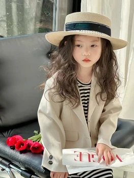 2023 ВЕСЕННЕ-ОСЕННИЙ детский костюм, карманы куртки, Повседневный французский стиль, простые пуговицы, Продвинутая изысканная мода для детей