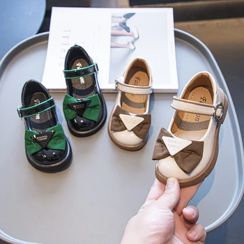2023 Весенние новые кожаные туфли для девочек Mary Janes, повседневная обувь для детской школы, классические свадебные туфли для детских вечеринок с бантом