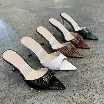 2023 Женские туфли-лодочки, Элегантные женские туфли на высоком каблуке с острым носком, летние модные туфли для выпускного вечера