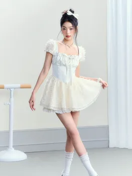 2023 Летнее Белое Милое мини-платье, Женское Атласное Лоскутное Сексуальное Корейское вечернее платье, Женское Повседневное платье принцессы Каваи в готическом стиле