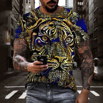2023 Летняя новая мужская футболка оверсайз, повседневная футболка с тигровым леопардом, крутые футболки с 3D цифровым принтом для мужчин, футболка с коротким рукавом
