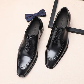 2023 Новая кожаная обувь Мужская повседневная деловая одежда Универсальная мужская дышащая обувь для жениха ручной работы