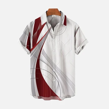 2023 Новая Крутая Цветная Строчка С 3D Принтом, Гавайская Праздничная Мужская Рубашка С коротким рукавом, Высококачественный Летний Повседневный Модный Мужской Топ