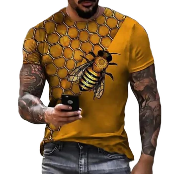 2023 Новая Летняя мужская футболка с 3D-принтом и круглым вырезом с рисунком Пчелки, Большие размеры, футболка с коротким рукавом в стиле Харадзюку в виде пчелиных сот