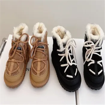 2023 Новые зимние детские зимние ботинки из натуральной кожи, теплая плюшевая обувь для маленьких мальчиков, нескользящие Модные ботинки для маленьких девочек EU 21-25