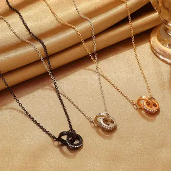 2023 Новый тренд Элегантное Хрустальное ожерелье с подвеской в виде двойного круга для женщин Золотого цвета, Модные ювелирные изделия оптом
