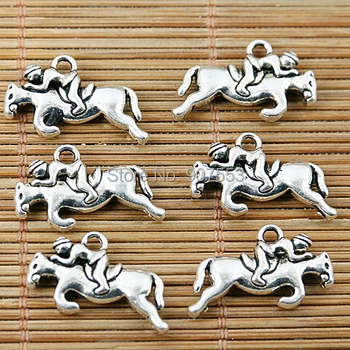 20шт Тибетского серебряного цвета 22*13 мм, жокей, всадник на бегущей лошади, подвески EF1686, подвески для изготовления ювелирных изделий