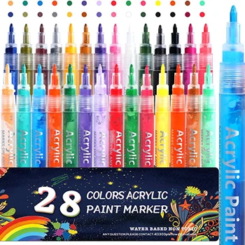 28 Цветов Набор акриловых ручек на водной основе с очень тонким кончиком 0,7 мм Акриловые ручки-маркеры для росписи камней, керамики, стекла
