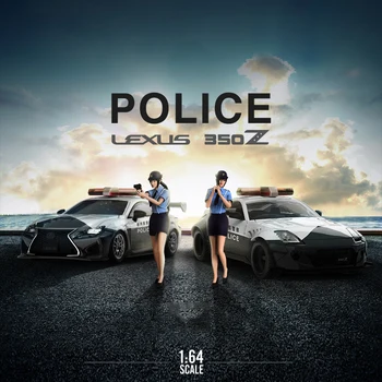 2шт Полицейская машина Nissan 350Z в масштабе 1: 64, Фигурка Женщины-полицейского, Игрушки, Украшение для сцены DIY, Кукла
