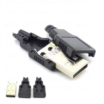 3 в 1 Разъем USB типа A с разъемом 2.0, 4-контактный штекер с черной пластиковой крышкой, разъем типа пайки DIY B4