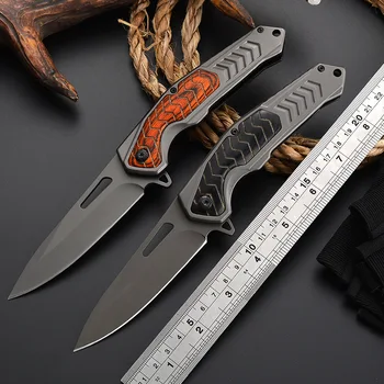 3cr13Mov Нержавеющая сталь, Резная стальная ручка с серым титановым покрытием, складной нож для кемпинга, тактическое лезвие, Охотничий нож