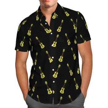 3D Печать Красочная Рок-Гитара Мужская Гавайская Рубашка Унисекс Для Отдыха С Коротким Рукавом Уличная Мода Ropa De Hombre Топы WY-337