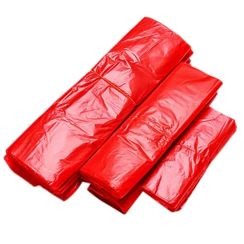 40/50 шт Красный пластиковый пакет Подарочная сумка для покупок в супермаркете, Утолщенный с ручкой Жилет Сумка для хранения на кухне Чистый мешок для мусора
