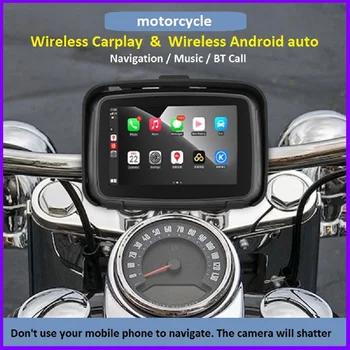 5-дюймовый портативный GPS-навигационный мотоциклетный монитор IPX7 Водонепроницаемый Moto Беспроводной Apple Carplay Android Auto Display Экран воспроизведения автомобиля