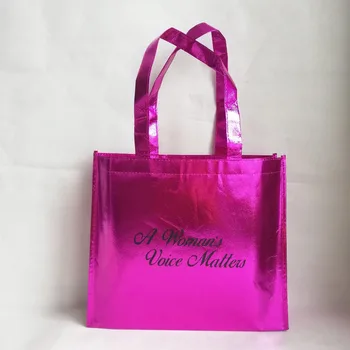 500 шт. / лот, многоразовые сумки для покупок в розовой металлической полипропиленовой упаковке с логотипом вашего бренда, напечатанным для выставки и рекламы