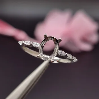 6 мм * 8 мм Простая оправа для кольца с драгоценным камнем для изготовления обручального кольца из твердого серебра 925 пробы, ювелирный набор 