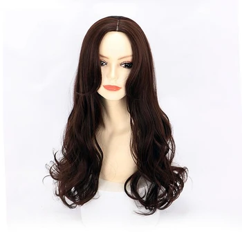 60 см Темно-коричневые вьющиеся парики с центральным пробором, женские Длинные парики для девочек, косплей, вечеринка, Хэллоуин, парики для волос