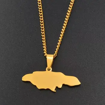 Anniyo Карта Ямайки, ожерелья с подвесками для женщин и девочек, ювелирные изделия из нержавеющей стали, Ямайские украшения золотого цвета #063921