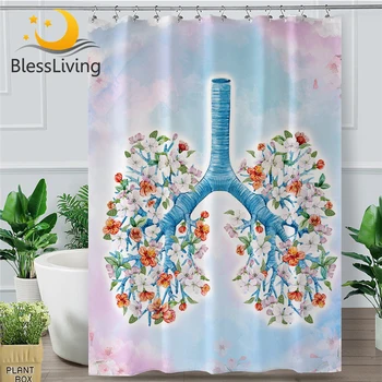 BlessLiving Lung Занавеска для ванной с цветочным деревом, Занавеска для душа в ванной, цветок жизни, Домашний декор, Розово-голубая водонепроницаемая занавеска