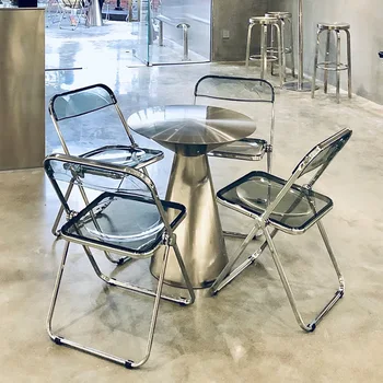 C0019ins стол и стул в индустриальном стиле, круглый стол из нержавеющей стали, прозрачный складной акриловый стул, кофейня для интернет-знаменитостей