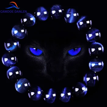 CAMDOE DANLEN Модные Браслеты AAA Blue Tiger Eye Buddha Мужские Круглые Бусины из натурального Камня Эластичная Веревка Мужской Женский Браслет-оберег