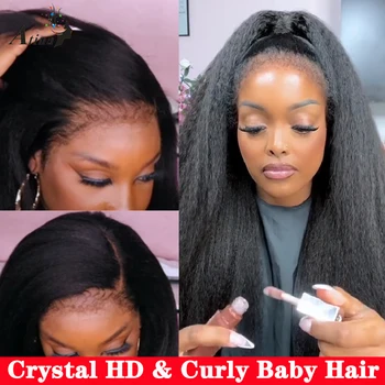 Crystal HD 360 Кружевной фронтальный парик Из человеческих волос, предварительно выщипанные кудрявые Прямые Прозрачные вьющиеся волосы младенца, кружевные фронтальные парики без клея