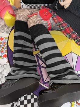 E-girl Кавайные Гетры Вязаный Носок Harajuku Gothic Mall Винтажные Полосатые Длинные Носки до колена Женские Y2k Emo Alt Flare Sock