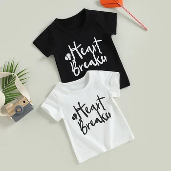 FOCUSNORM Летние футболки для маленьких девочек и мальчиков от 0 до 4 лет, повседневные топы с буквенным принтом, одежда с коротким рукавом