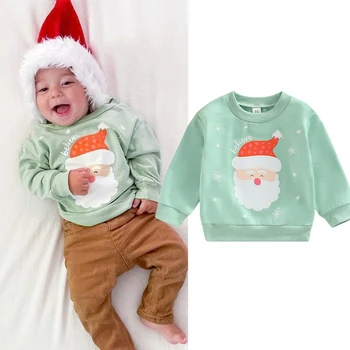 FOCUSNORM от 0 до 3 лет, милые детские толстовки для девочек и мальчиков, футболки, пуловер с длинными рукавами с рождественским принтом Санта-Клауса, осенние топы