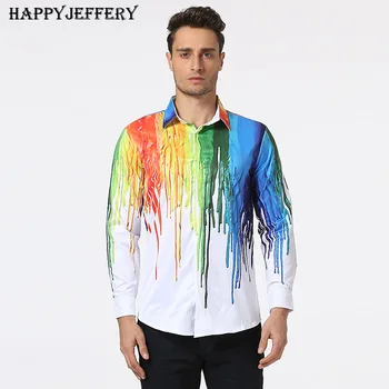 Happyjeffery Мужские Гавайские рубашки с Длинным рукавом для Мужчин, Повседневная рубашка с 3D Рисунком Тушью, 6 Цветов Мужской Дизайнерской Ткани LS46
