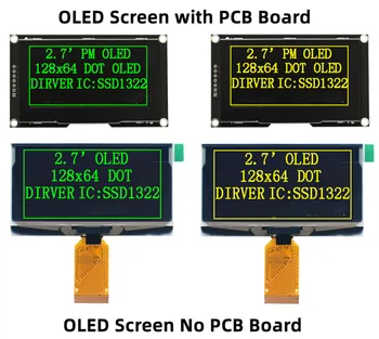 IPS 2,7-дюймовый 7-контактный/ 30-контактный желто-зеленый OLED-экран, модуль SSD1322, микросхема привода SPI / параллельный интерфейс 128 * 64