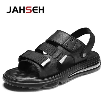 JAHSEH/ Новые Мягкие Сандалии на воздушной подушке, мужская летняя обувь из натуральной кожи, Удобная Плетеная повседневная обувь, Высококачественная пляжная обувь.