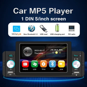 JMMXG Универсальный Автомобильный Мультимедийный 1 Din 5-Дюймовый Автомобильный Радиоприемник Bluetooth Стерео FM-Приемник USB Mirror Link С Сенсорным Экраном